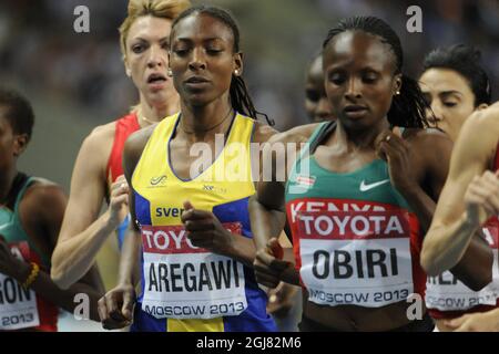 La svedese Abeba Aregawi ha vinto la finale femminile di 1500 metri ai Campionati mondiali IAAF del 2013 allo stadio Luzhniki di Mosca il 15 agosto 2013. Foto Erik Martensson / SCANPIX / Kod 10400 Foto Stock