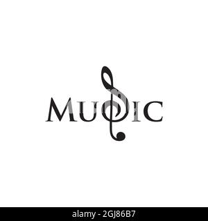 Logo Simple Music isolato su sfondo bianco. Note musicali chiave invertite Illustrazione Vettoriale