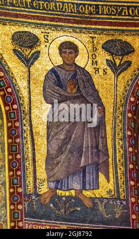 Basilica di San Tommaso Mosaico di San Giovanni in Laterano, Roma, Italia. Costruito nel 324 dall'imperatore Costantino, in onore di Giovanni Battista, Giovanni Evangelista Foto Stock