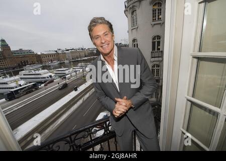 STOCCOLMA 20140113 l'ex stella di Baywatch David Hasselhoff sta posando per il fotografo a Stoccolma, Svezia, 14 gennaio 2014. Hasselhoff è in Svezia per promuovere un nuovo programma televisivo svedese Foto: Fredrik Sandberg / SCANPIX / Kod 10080 Foto Stock