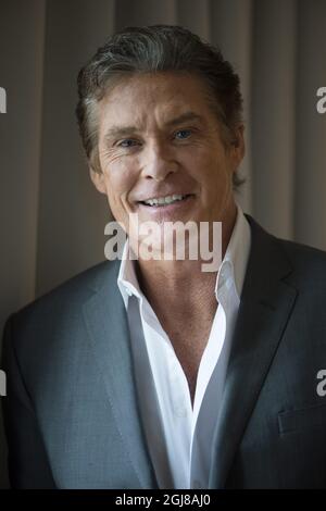 STOCCOLMA 20140113 l'ex stella di Baywatch David Hasselhoff sta posando per il fotografo a Stoccolma, Svezia, 14 gennaio 2014. Hasselhoff è in Svezia per promuovere un nuovo programma televisivo svedese. Foto: Fredrik Sandberg / SCANPIX / Kod 10080 Foto Stock