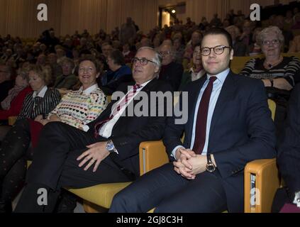 STOCCOLMA 20140214 il Principe Daniel partecipa al 110° anniversario della Fondazione Heart and Lung nell'auditorium Medica, aperto di recente, presso l'Istituto Karolinska. Foto Bertil Enevag Ericson / TT / kod 10000 Foto Stock