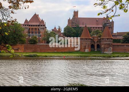 Originariamente costruito nel 13 ° secolo, Malbork era il castello dei Cavalieri Teutonici, un ordine religioso cattolico tedesco di crociati. Foto Stock