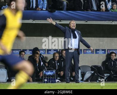 MALMO 2014-11-04 FFF coach Age Hareide durante la UEFA Champions League Group Una partita di calcio Malmo FF vs Atletico Madrid al New Stadium di Malmo, Svezia, 4 novembre 2014. Foto: Andreas Hillergren / TT ** SVEZIA FUORI ** Foto Stock