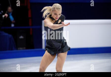 STOCCOLMA 20150129 Kiira Korpi di Finlandia si vede durante il breve programma della ladyÂ al Campionato europeo di pattinaggio a figure di Stoccolma, Svezia, 29 gennaio 2014. Foto: Jessica Gow / TT / Kod 10070 Foto Stock