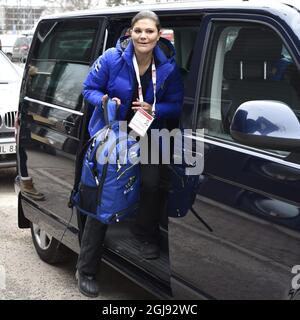 FALUN 2015-03-01 Crown Princess Victoria arriva a vedere i 50 km Men's Mass Start durante il World Nordic Ski Championships a Falun, Svezia, 1 marzo 2015. Foto: Anders Wiklund / TT / kod 10040 Foto Stock