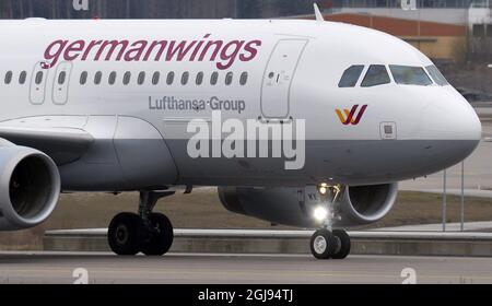 ARLANDA 2015-03-26 A Germanwings Airbus 319 tasse di aeromobili dopo l'atterraggio dopo un volo da Amburgo all'aeroporto di Stoccolma Arlanda 26 marzo 2015. Foto: Johan Nilsson / TT / Codice 50090 Foto Stock