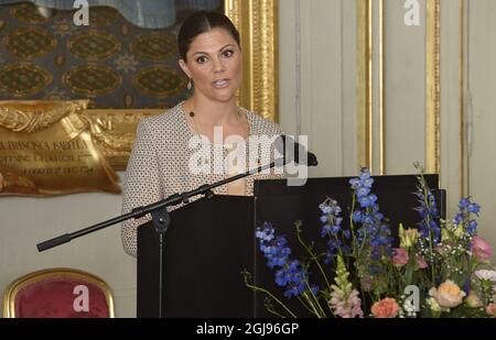 GRIPSHOLM 2015-05-13 la Principessa Vittoria della Corona è vista durante l'inaugurazione dell'anno giubilare 2015 della Regina Hedvig Eleonora al Palazzo Gripsholms di Marifered, Svezia, 13 maggio 2015. La regina Hedvig Eleonora (1636-1715) è nata a Holstein-Gottorp nell'attuale Germania e sposata con il re Karl X Gustav. Foto Jonas Ekstromer / TT / kod 10030 Foto Stock