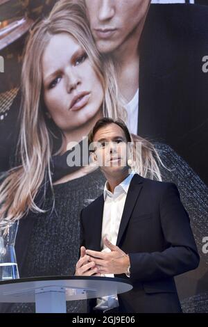 STOCCOLMA 2015-09-24 Karl-Johan Persson, CEO di H&M, è stato visto durante la presentazione della relazione finanziaria del terzo trimestre companyÂ a Stoccolma, Svezia, 24 settembre 2015. Foto Jonas Ekstromer / TT kod 10030 Foto Stock