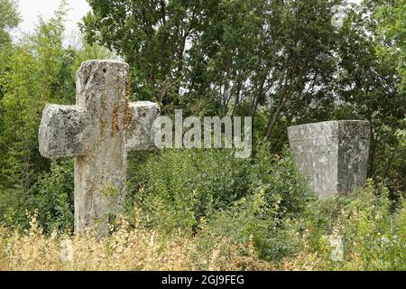 Stećci sulla necropoli di Ubosko i (pod Dubom, Republika Srpska, Bosnia-Erzegovina) Foto Stock