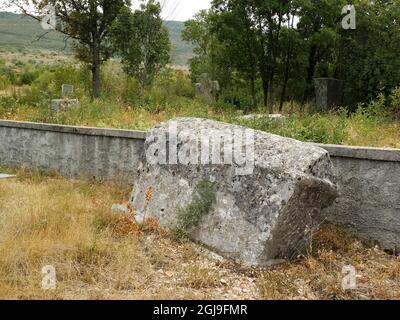 Stećci sulla necropoli di Ubosko i (pod Dubom, Republika Srpska, Bosnia-Erzegovina) Foto Stock