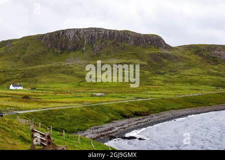 La penisola di Trotternish è la sede della maggior parte del punto settentrionale di Skye, Rubha Huinis. Foto Stock