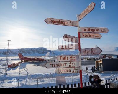 Aeroporto di Kangerlussuaq durante l'inverno, il fulcro per tutti i voli in Groenlandia. (Solo per uso editoriale) Foto Stock