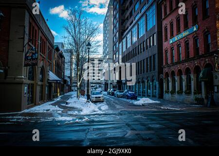 Il quartiere di Brick, contiene il Geldert (Old Bowes) Old Bowes Building, l'Old Triangle Irish Alehouse Foto Stock