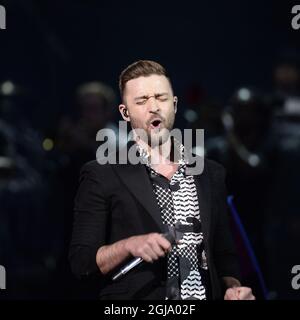 STOCCOLMA 2016-05-14 l'artista ospite Justin Timberlake si esibiva durante la finale del Concorso Eurovision Song alla Ericsson Globe Arena di Stoccolma, Svezia, 14 maggio 2016. Foto: Maja Suslin / TT / Kod 10300 ** SVEZIA FUORI ** Foto Stock