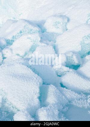 Iceberg congelato nel ghiaccio marino della baia di Melville, vicino a Kullorsuaq nell'estremo nord della Groenlandia occidentale. Foto Stock