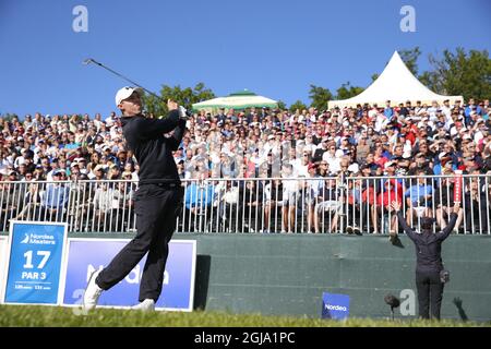 Matthew Fitzpatrick, in Inghilterra, si tea su diciassette anni durante l'ultimo round al golf club di Bro Hof, il torneo Nordea Masters domenica 5 giugno 2016. Foto: Fredrik Persson / TT / Kod 75906 Foto Stock