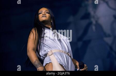 STOCCOLMA 2016-07-04 Rihanna suona con il suo Anti World Tour all'arena Tele2 di Stoccolma; Svezia Juy 4, 2016. Foto: Marcus Ericsson / TT / Kod 11470 Foto Stock