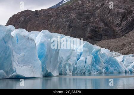 Situato all'interno del vasto Parc Nacional Torres del Paine si trova il Lago Gray, che ospita sia ghiacciai che iceberg. Foto Stock