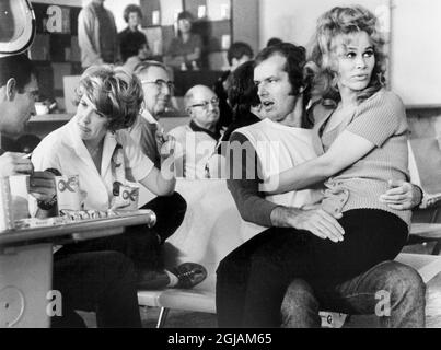 Jack Nicholson, Karen Black, sul set del film, 'cinque pezzi facili', Columbia Pictures, 1970 Foto Stock