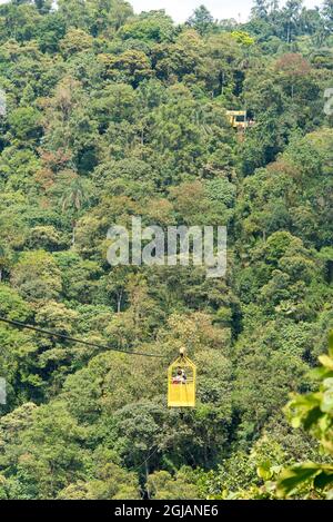 Ecuador, Mindo. Tarabita funivia sopra la foresta di nuvole di montagna Bosque Protector Mindo-Nambillo Foto Stock