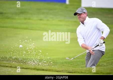 BARSEBACK 20170604 Wales Jamie Donaldson bunker girato a verde 18 durante il quarto giorno di maestri nordea al Barseback Golf Club Domenica 4 giugno 2017 Foto: Emil Langvad / TT kod 9290 Foto Stock