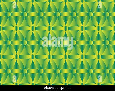 Sfondo 3D di forme geometriche come esagoni e triangoli con colori metallici verde e giallo Illustrazione Vettoriale