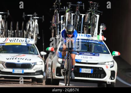 Trento, Italia. 9 settembre 2021; Trento, Alto Adige, Italia: 2021 UEC Road European Cycling Championships, Womens Individual Time Trials: BUSSI Vittoria (ITA) Credit: Action Plus Sports Images/Alamy Live News Foto Stock