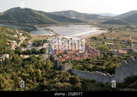 Panoramica su Ston (Pelješac, Dalmazia, Croazia) Foto Stock