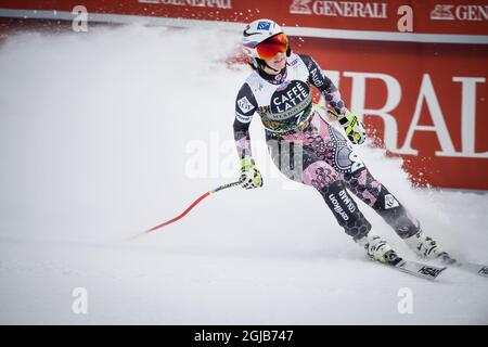 Tina Weirather del Liechtenstein reagisce dopo la sua gara alla finale della Coppa del mondo FIS Downhill in are, Svezia, il 14 marzo 2018. Foto: Anders Wiklund / TT 10040 Foto Stock