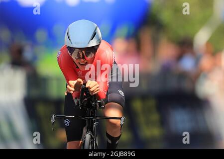 Trento, Italia. 9 settembre 2021; Trento, Alto Adige, Italia: 2021 UEC Road European Cycling Championships, Womens Individual Time Trials: Anna KIESENHOFER (AUT) Credit: Action Plus Sports Images/Alamy Live News Foto Stock