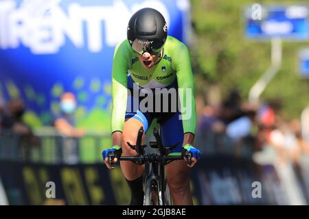 Trento, Italia. 9 settembre 2021; Trento, Alto Adige, Italia: 2021 UEC Road European Cycling Championships, Womens Individual Time Trials: BUJAK Eugenia (SLO) Credit: Action Plus Sports Images/Alamy Live News Foto Stock