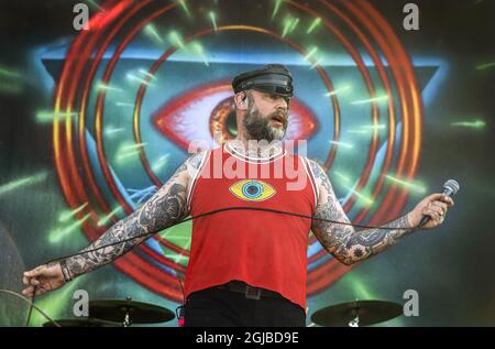 SOLVESBORG 20180608 la band norvegese Turbonegro si esibisce durante il Sweden Rock Festival di Norje, al di fuori di Solvesborg, nel sud della Svezia, il 08 giugno 2018. Foto: Claudio Bresciani / TT / code 10090 Foto Stock