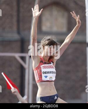 Mirela Demireva di Bulgaria reagisce dopo aver vinto l'evento di salto in alto di Ladie al meeting della IAAF Diamond League 2018 allo Stadio Olimpico di Stoccolma, Svezia, il 10 giugno 2018. Foto: Christine Olsson / TT / code 10430 Foto Stock