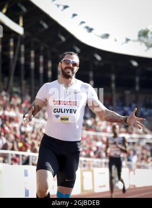 Ramil Guliyev della Turchia reagisce dopo aver vinto l'evento maschile di 800 m al meeting della IAAF Diamond League 2018 allo Stadio Olimpico di Stoccolma, Svezia, il 10 giugno 2018. Foto: Christine Olsson / TT / code 10430 Foto Stock