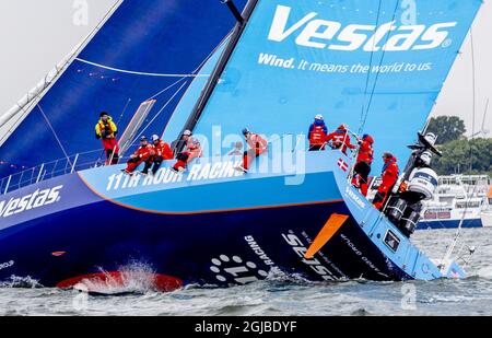 Il team americano Vestas ha vinto la gara di porto della Volvo Ocean Race a Gothenburg, Svezia, il 17 giugno 2018. Foto: Adam IHSE / TT / code 9200 Foto Stock