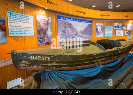 Esposizione interpretativa, Centro visitatori Carl Hayden presso la diga di Glen Canyon, l'area ricreativa nazionale di Glen Canyon, Page, Arizona, Stati Uniti. (Solo per uso editoriale) Foto Stock