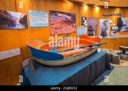 Esposizione interpretativa, Centro visitatori Carl Hayden presso la diga di Glen Canyon, l'area ricreativa nazionale di Glen Canyon, Page, Arizona, Stati Uniti. (Solo per uso editoriale) Foto Stock