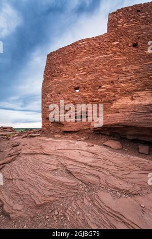 Luce serale sulla rovina di Wukoki, monumento nazionale di Wupatki, Arizona Foto Stock