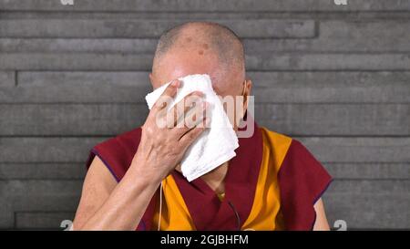 MALMO 2018-09-12 sua Santità il 14° Dalai lama è visto durante una conferenza stampa a Malmo, Svezia nel settembre. 9, 2018. Dalai lama è in Svezia per dare la lezione -l'arte della felicità e della pace-. Foto: Johan Nilsson / TT / Kod 50090 Foto Stock