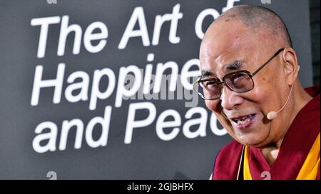 MALMO 2018-09-12 sua Santità il 14° Dalai lama è visto durante una conferenza stampa a Malmo, Svezia nel settembre. 9, 2018. Dalai lama è in Svezia per dare la lezione -l'arte della felicità e della pace-. Foto: Johan Nilsson / TT / Kod 50090 Foto Stock