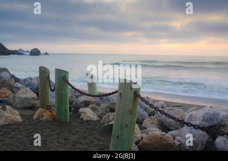 Coastal Fence, Rockaway Beach, pacifica, California, USA Foto Stock