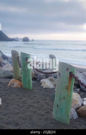 Coastal Fence, Rockaway Beach, pacifica, California, USA Foto Stock