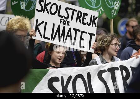 L'attivista svedese per il clima Greta Thunberg partecipa alla manifestazione Global Strike for Future a Stoccolma, Svezia, 24 maggio 2019. Foto: Janerik Henriksson / TT kod 10010 Foto Stock