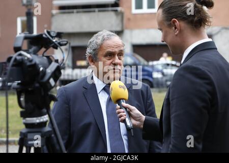 Michel Platini funerale dell'ex presidente dell'UEFA Lennart Johansson nella Chiesa di Katarina a Stoccolma, Svezia 2019-06-26 (c) Patrik Osterberg / TT Foto Stock