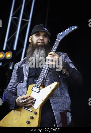 Three Days Grace, chitarrista Barry Stock, che si esibisce dal vivo al Sweden Rock Festival 2019-06-06. c) Helena Larsson / TT / Kod 2727 Foto Stock