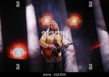 Chris Klafford suonando a Idol 2018-10-26 (c) Mattias Hansson / IBL Bildbyra *** FILE PHOTO*** il cantante svedese Chris Klafford, che attualmente sta competendo nel “talento ottenuto dell'America”. Foto Stock