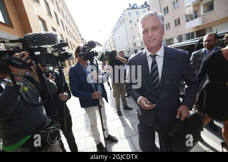 Robert C. o'Brien, Ambasciatore inviato Speciale, arriva alla corte distrettuale di Stoccolma, durante il secondo giorno del processo di ASAP Rocky, 1 agosto 2019. US rapper A$AP Rocky è sotto processo alla corte di Stoccolma per affrontare le accuse di assalto, durante un combattimento di strada di giugno. Foto Fredrik Persson / TT News Agency Foto Stock