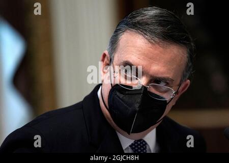 Il Segretario degli Esteri messicano Marcelo Ebrard partecipa al dialogo economico ad alto livello USA-Messico nella Sala del Trattato Indiano alla Casa Bianca il 9 settembre 2021. Foto di Yuri Gripas/ABACAPRESS.COM Foto Stock