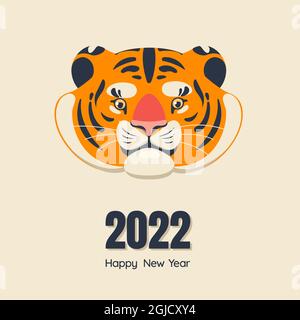 Carino tigre cartoon testa in stile piatto Illustrazione Vettoriale